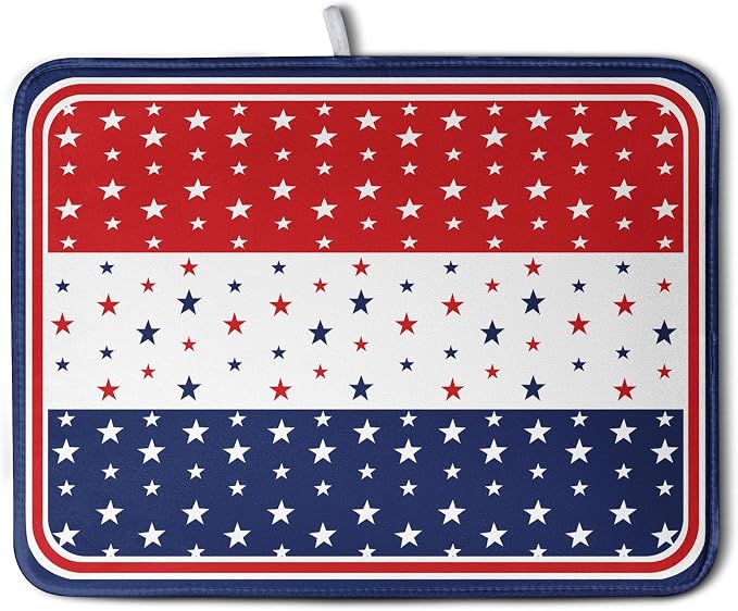 4th of July Dish Drying Mat for Kitchen Counter Patriotic Red White Blue Stars by Kwlegh