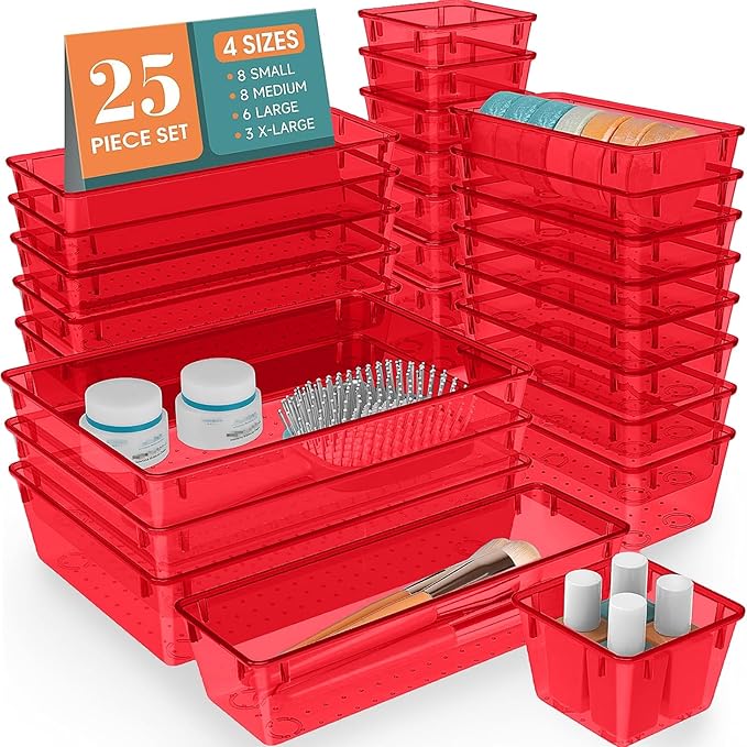 WOWBOX 25 PCS Plastic Drawer Organizer Set, 4 Sizes Desk Drawer Divider by WOWBOX