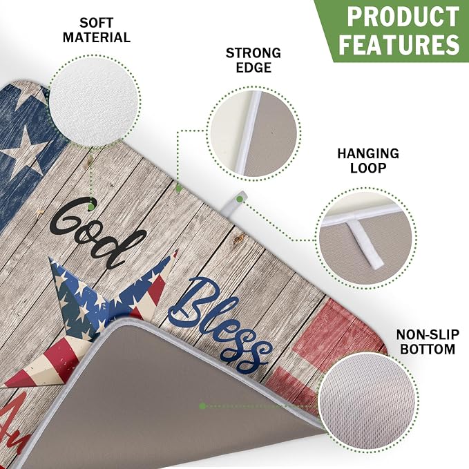 Kawani 4th of July Dish Drying Mat 16x18 Inch Patriotic God Bless America - Image 3