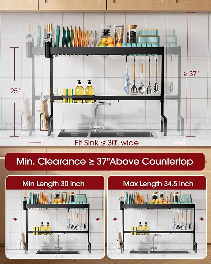 Sakugi Over The Sink Dish Drying Rack, Expandable 2-Tier Stainless Steel - Image 3