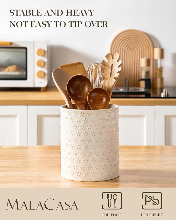 MALACASA LYDIA Ceramic Utensil Holders, 7.3"+5.5" Kitchen Utensil Crock Set - Image 3