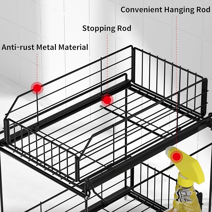 SUEH DESIGN Under Sink Organizer, 2 Tier Bathroom Cabinet Organizer Metal - Image 5