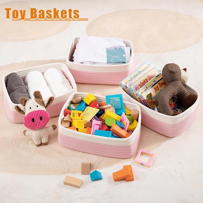 OIAHOMY 4 Pack Storage Baskets for Organizing, Small Bins for Shelves, Cute - Image 4