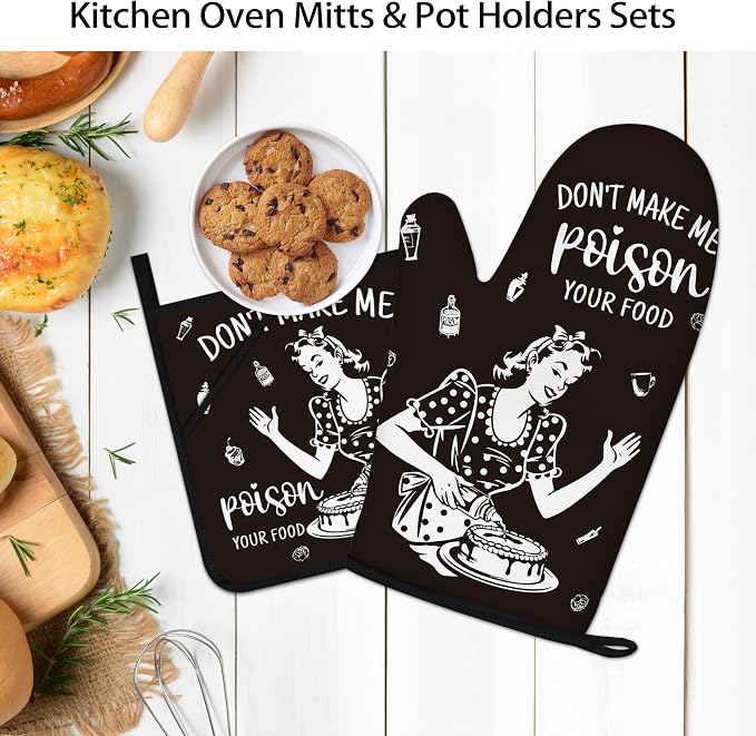 Funny Oven Mitts and Pot Holders Sets Black Kitchen Accessories Cute Kitchen - Image 5