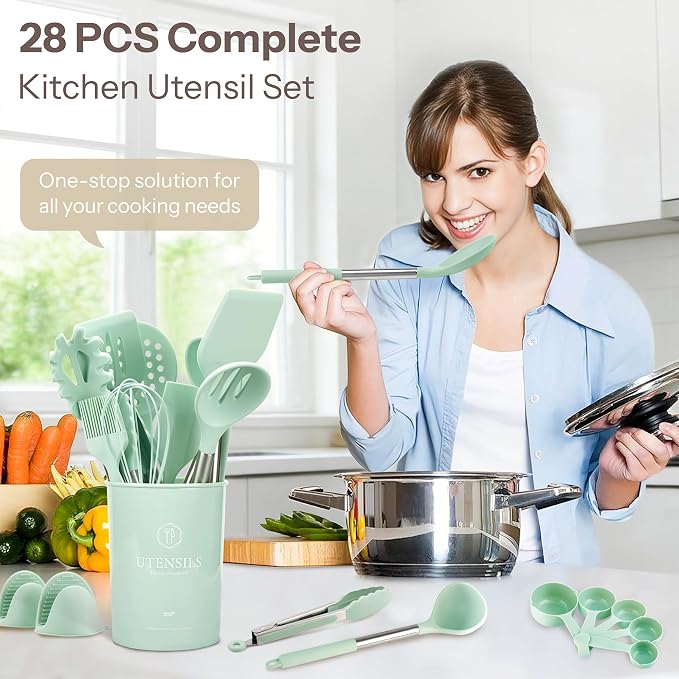 NCUE Silicone Cooking Utensils Set, Food Grade Silicone and Stainless Steel - Image 2