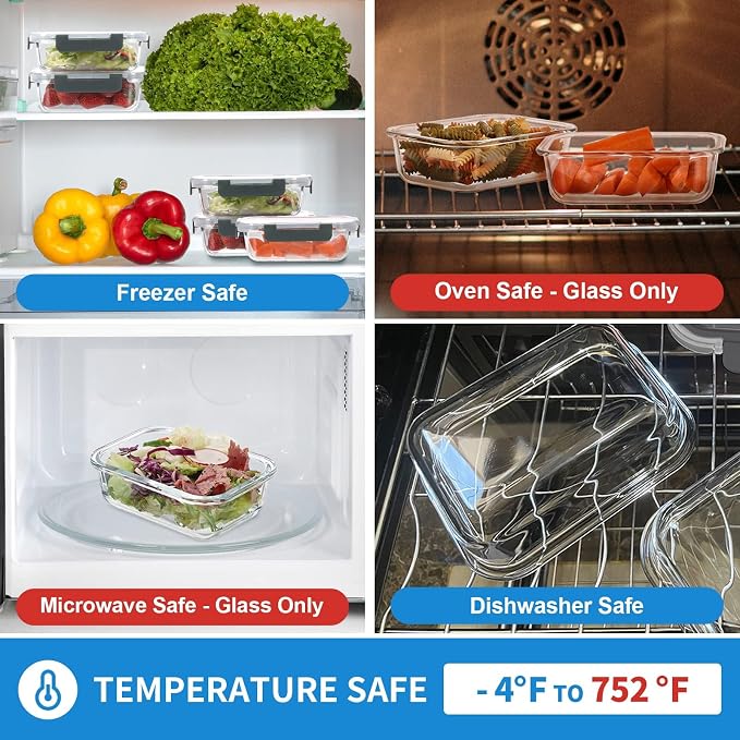 GULFLIN 12 Pack 22oz Glass Meal Prep Containers, Food Storage Containers - Image 5