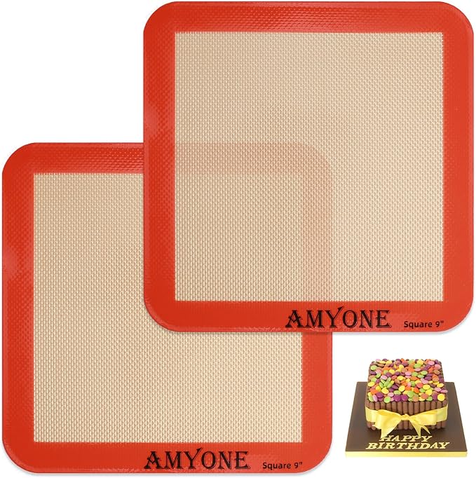Square Silicone Baking Mats for 9 Inch Cake Pan, 8.5" Food Grade Non-stick by AMYONE