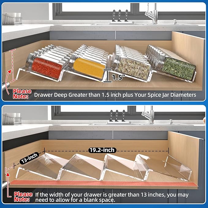 MIUKAA Clear Acrylic Spice Drawer Organizer, 4 Tier Seasoning Jars Drawers - Image 3