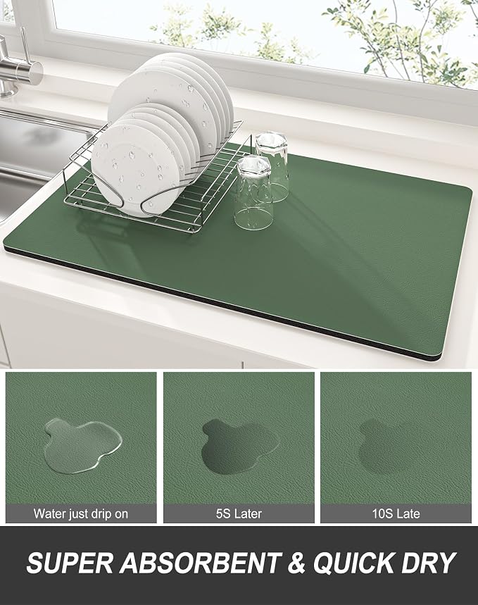 Rnivvi Dish Drying Mat for Kitchen Counter, XL 15 x 24" Super Absorbent Drainer - Image 3
