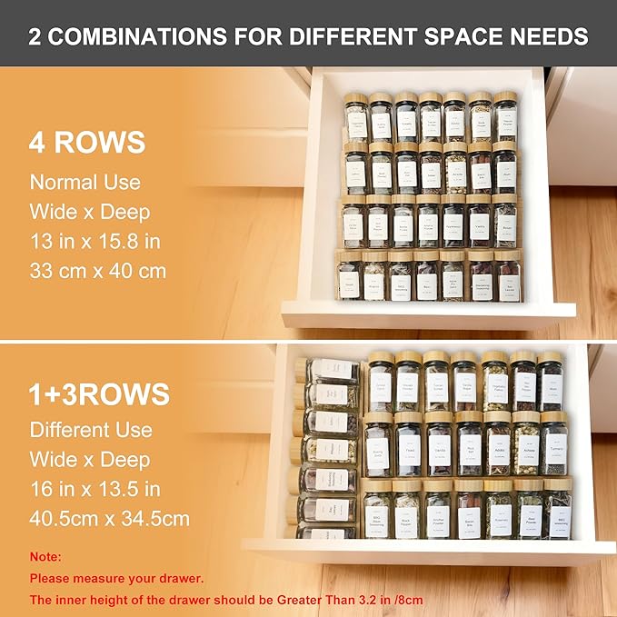 Spice Drawer Organizer with 28 Bamboo-lidded Spice Jars and 216 Labels - Image 5