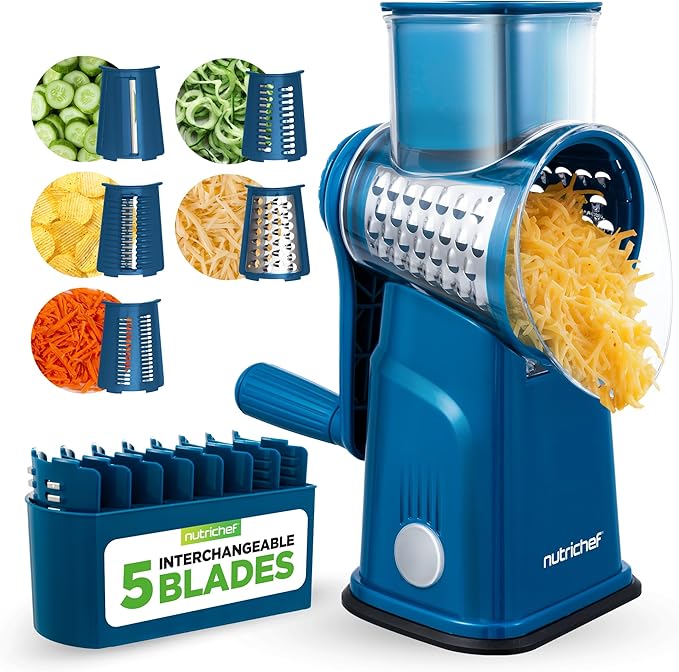 NutriChef 5 in 1 Cheese Grater & Shredder | 5 Different Blades by NutriChef%E2%84%A2Kitchen