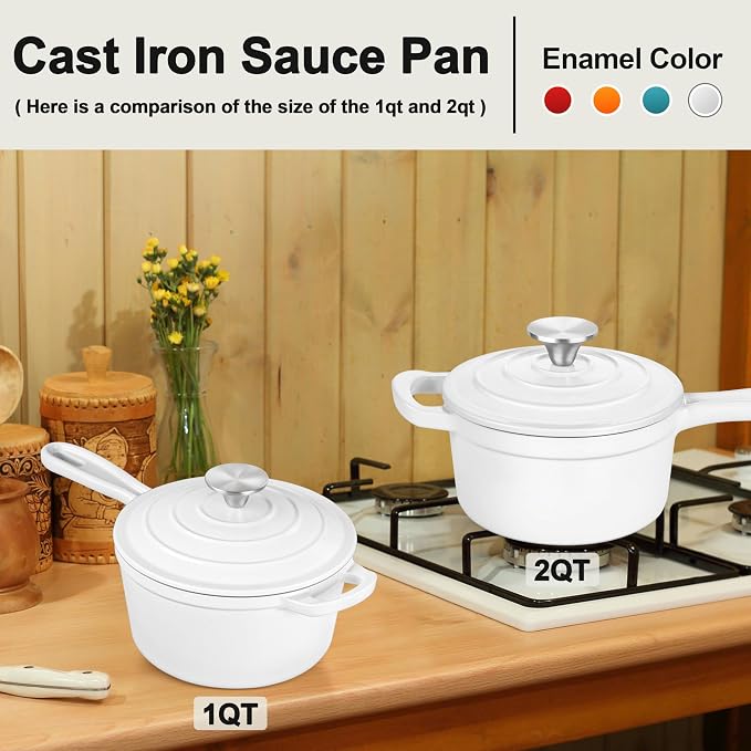 1 QT Enameled Cast Iron Saucepan, Leonyo Sauce Pan - Image 7