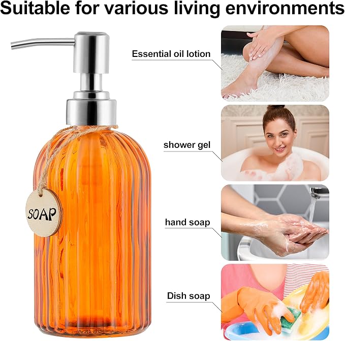 MOCLIF 16 OZ Soap Dispenser，Tempered Glass Clear Vertical Stripe - Image 4