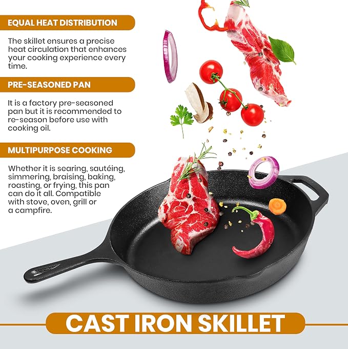 Utopia Kitchen Saute Fry Pan Pre-Seasoned Cast Iron Skillet - Image 4