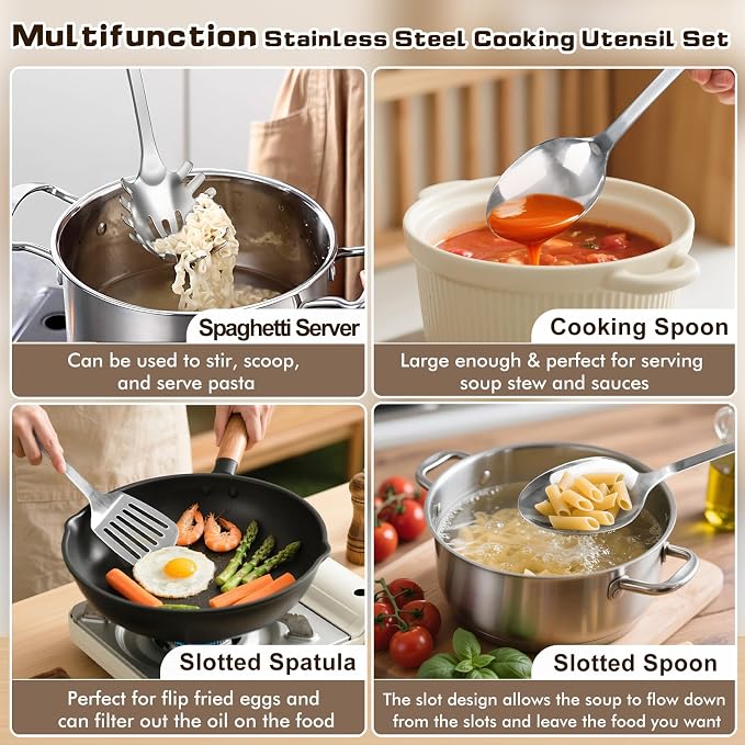 3 Pcs Stainless Steel Cooking Utensils Set, Heat Resistant Kitchen Utensils - Image 2