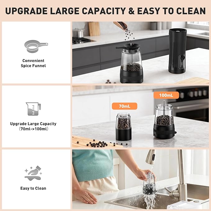Electric Salt and Pepper Grinder Set, Upgrade 2-Speed Setting, External 5 - Image 6