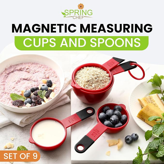 Spring Chef Red Magnetic Measuring Cups and Spoons Set of 9, Stackable Plastic - Image 7