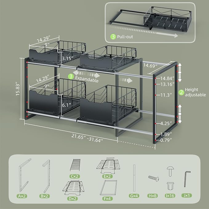 NETEL Adjustable Under Sink Organizers and Storage, Expandable Cabinet Storage - Image 2