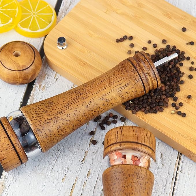 Haomacro Pepper Grinder, Wood Salt and Pepper Mills Set, Classic Manual Spice - Image 2
