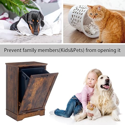 13 Gallons Tilt Out Trash Cabinet, Hidden Trash Can Cabinet Wooden Tilt Out Pet - Image 4
