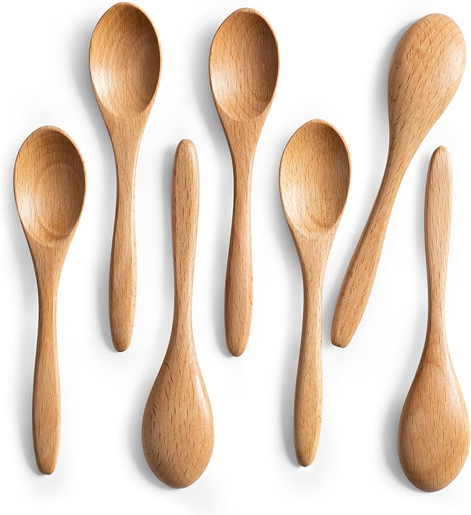 7 PCS Small Wooden Spoons, 5.8 Inch Honey Spoons by HEFILD