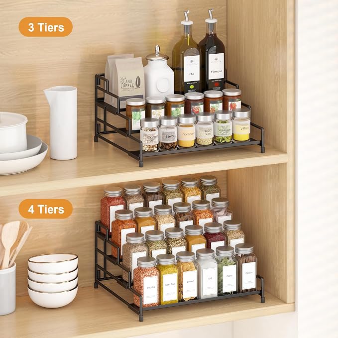 RUILALIFE 4-Tier-Spice-Rack-Organizer-for-Cabinet, Adjustable Depth Spice - Image 2