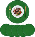 15" Round Placemats Set of 6, Faux Linen Cloth Place Mats, Green