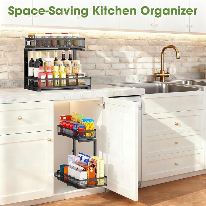 Under Sink Organizer 2-Pack, Metal 2-Tier Pull-Out Cabinet Shelf - Image 9