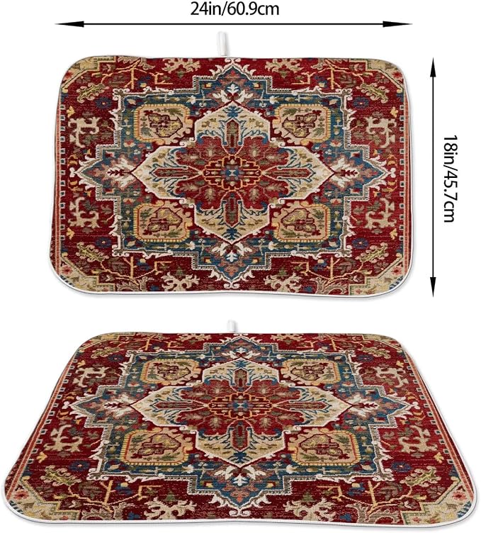 Burgundy Red Dish Drying Mat 18 x 24 inch Bohemian Rug Carpet Decorative Drying - Image 2