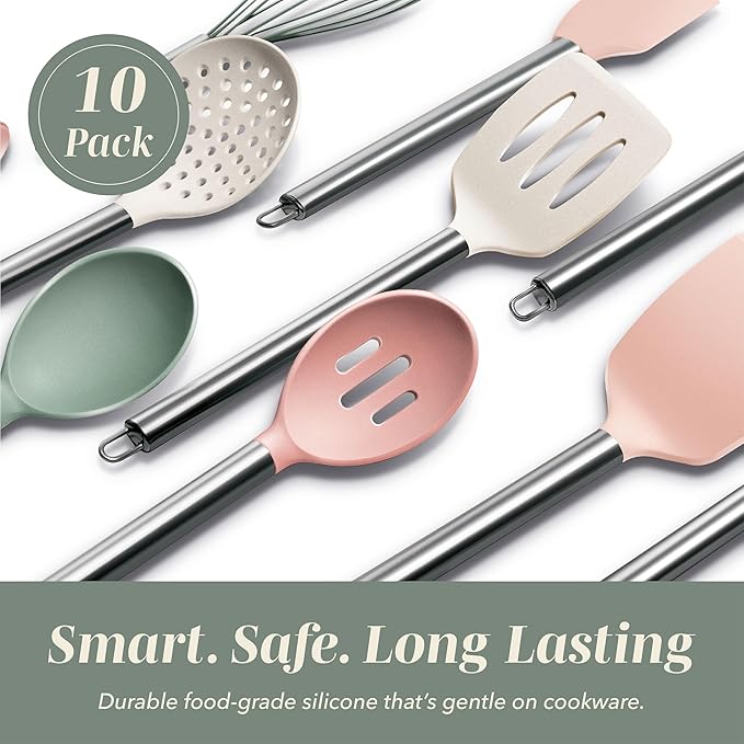 COOK WITH COLOR Silicone Cooking Utensils, Kitchen Utensil Set, Cooking Utensils - Image 3