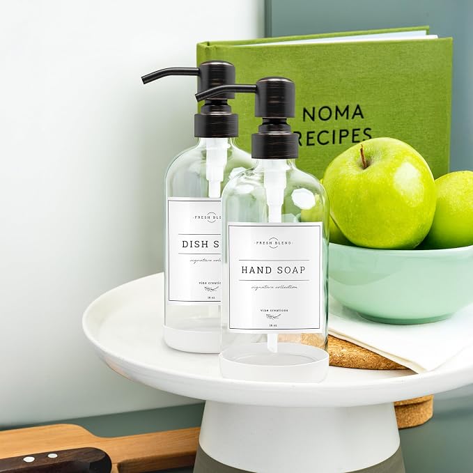Vine Creations Clear Glass Soap Dispenser, 2 Pack Kitchen Soap Dispenser Set - Image 8
