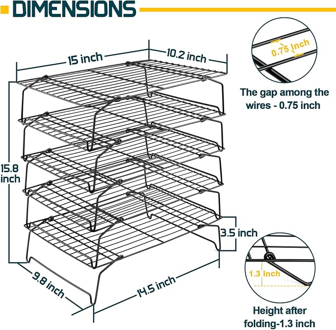 P&P CHEF Cooling Rack, 5-Tier Stainless Steel Stackable Baking Cooking Racks - Image 2