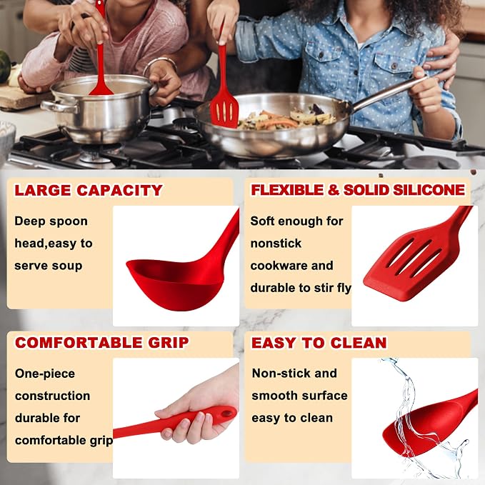 E-far 10 Pieces Silicone Cooking Utensils Set, Heat Resistant Kitchen Utensil - Image 4