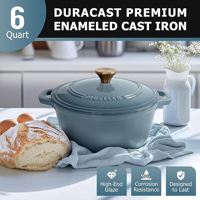 MUELLER HOME 6 Quart Enameled Cast Iron Pot Dutch Oven, Heavy-Duty, Oven-Safe - Image 2