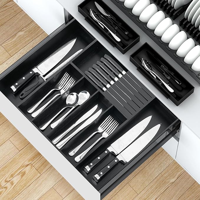 VaeFae Bamboo Silverware Drawer Organizer Kitchen, Expandable Utensil Organizer - Image 5