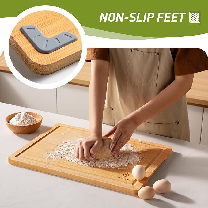 Bamboo Cutting Board Set Non Slip Feet Over Sink Kitchen Gadgets Seller 2024 - Image 2