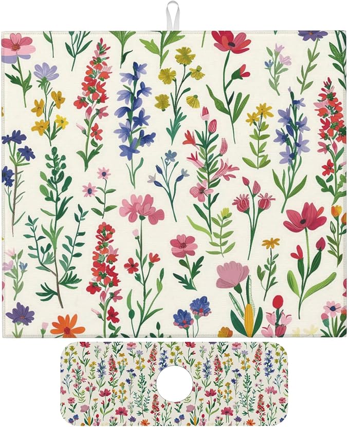 Watercolor Wildflower Dish Drying Mat by Unknown