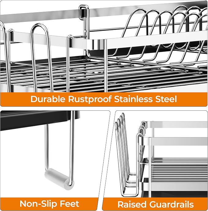 Delamu Stainless Steel Dish Drying Rack, Expandable Dish Drainer, Anti-Rust - Image 4