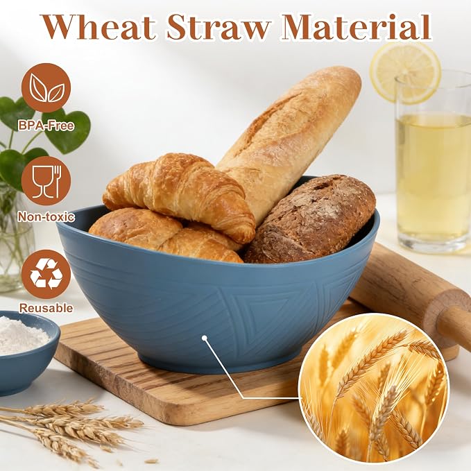 65 OZ Wheat Straw Bowls Set of 4, Large Unbreakable Salad Bowls, Microwave & - Image 3