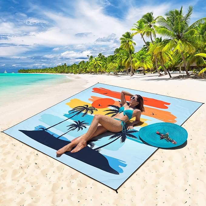 HIHOHO Beach Blanket Waterproof Sandproof Extra Large Beach Mat 79" X - Image 5