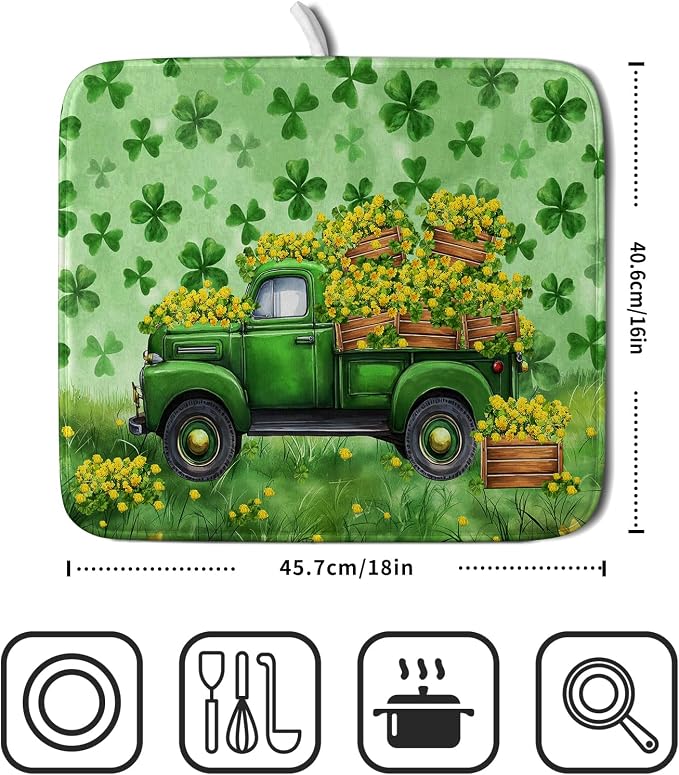 Holiday Truck Drying Dish Mat Green Lovely Clovers Decoration Cloth Dish Drain - Image 2