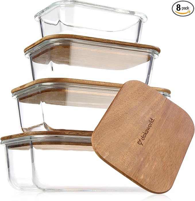 Glass Container Set with Acacia Lids by Dokaworld