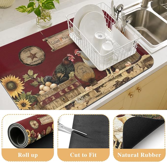 Kitchen Countertop Dish Drying Mat, Super Absorbent Coffee Bar Mat - Image 3