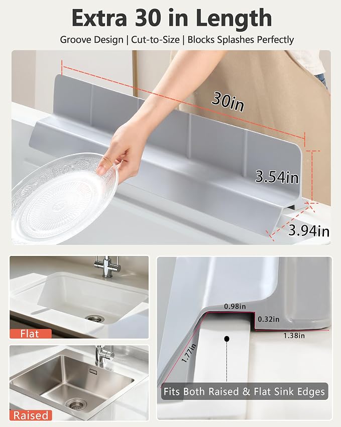 Kitchen Sink Splash Guard 30" 23" 18" Self-Draining Silicone Water Guard - Image 4