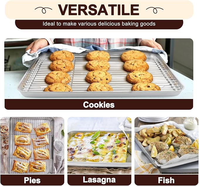 TeamFar Baking Sheet with Rack Set, 17.6/12.5/10.5 Inch Stainless Steel Cookie - Image 6