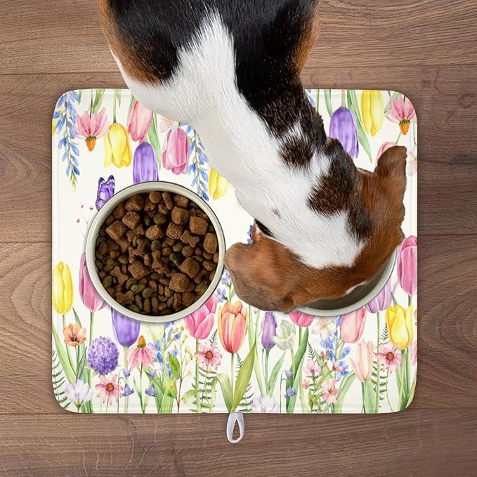 Spring Floral Dish Drying Mat for Kitchen Counter Easter Tulip Lavender Flower - Image 9