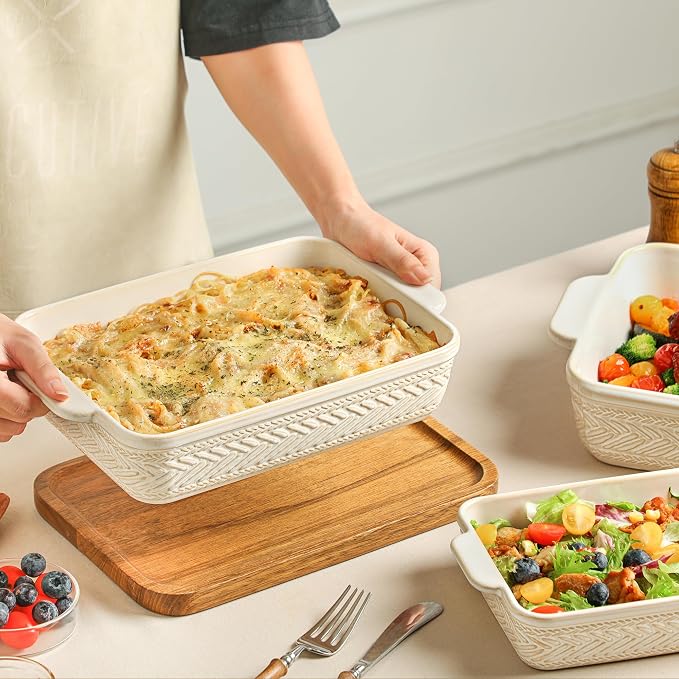 Casserole Dishes for Oven, Ceramic Baking Dishes Set of 3, Rectangular Lasagna - Image 5