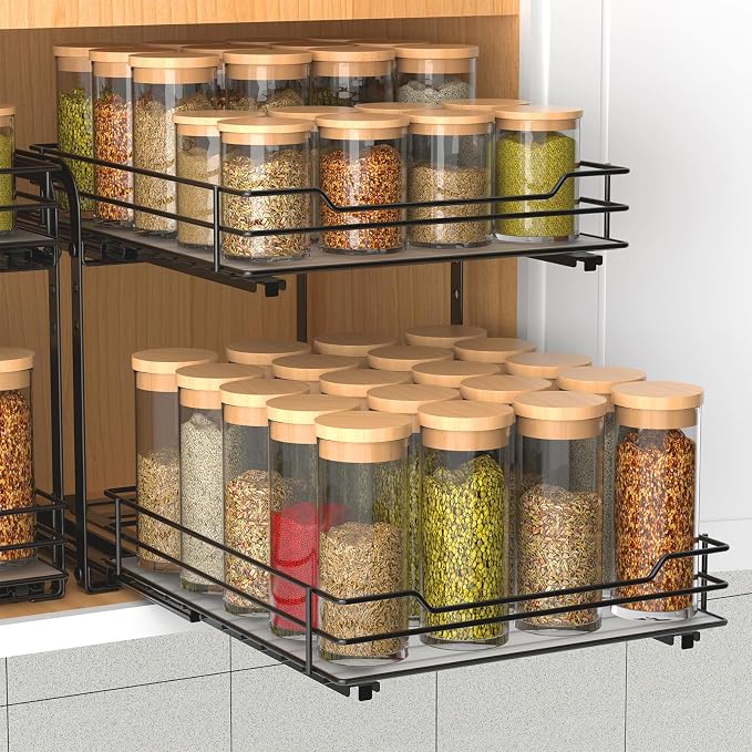 BOIVSHI 2-Tier Spice Rack, Pull Out Cabinet Organizer Spice Racks Height by BOIVSHI