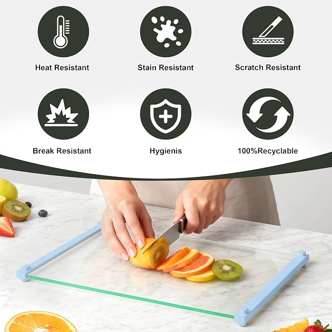 2PCS Glass Cutting Board with Silicone Grip, 80% Stronger Shatter Resistance - Image 7