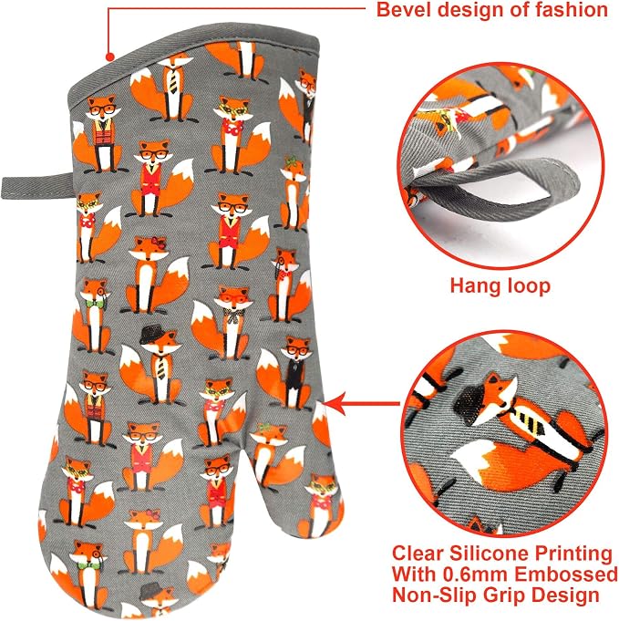 Oven Mitts Gloves 1 Pair Heat Resistant 480 ℉ Non Slip Clear Silicone Printed - Image 3